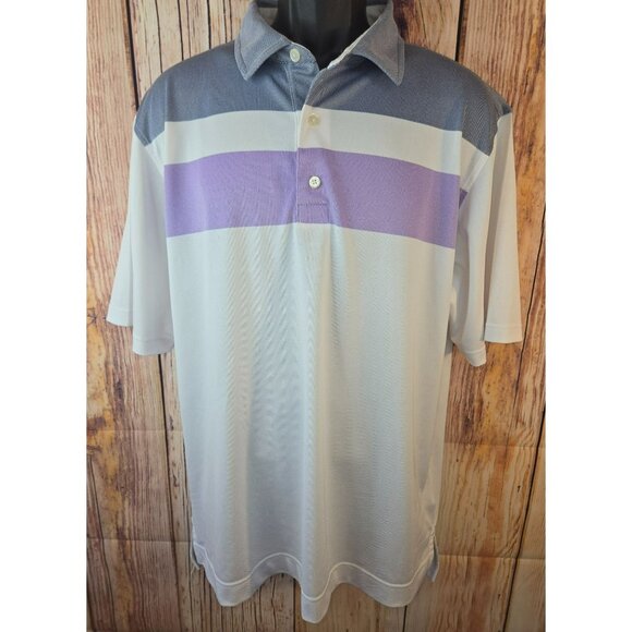 Footjoy FJ Mens Stripe Polo Shirt Large Lisle Purple/Gray - Picture 1 of 8